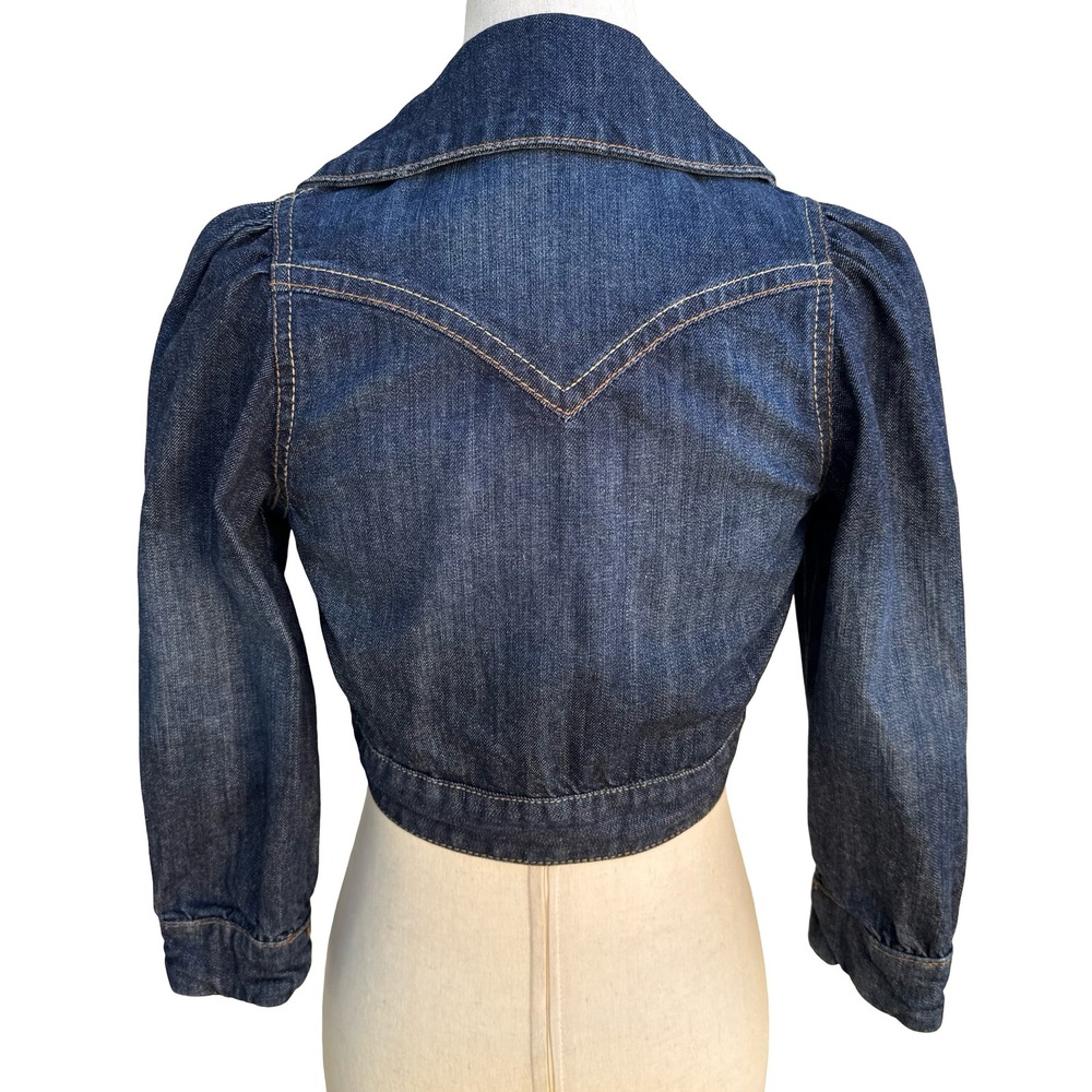 Western Cropped Denim Bolero Shrug Cowgirl Jacket Puff Sleeve Pinup Rockabilly S - Picture 7 of 9